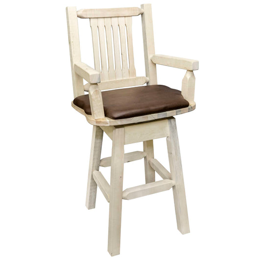 Montana Woodworks - Homestead Collection Counter Height Swivel Captain's Barstool - Saddle Upholstery, Ready to Finish - 43 in