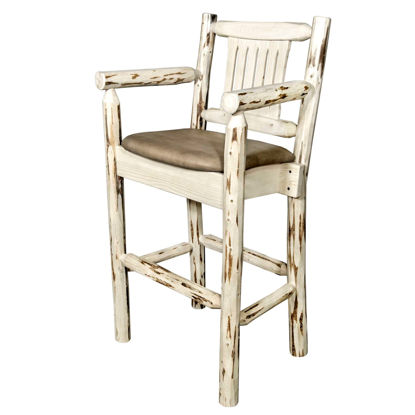 Montana Woodworks - Montana Collection Counter Height Captain's Barstool - Buckskin Upholstery, Clear Lacquer Finish  - 38 in