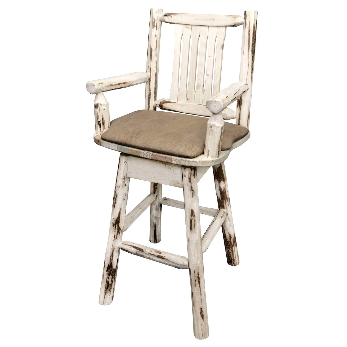 Montana Woodworks - Montana Collection Counter Height Swivel Captain's Barstool - Buckskin Upholstery, Clear Lacquer Finish  - 43 in