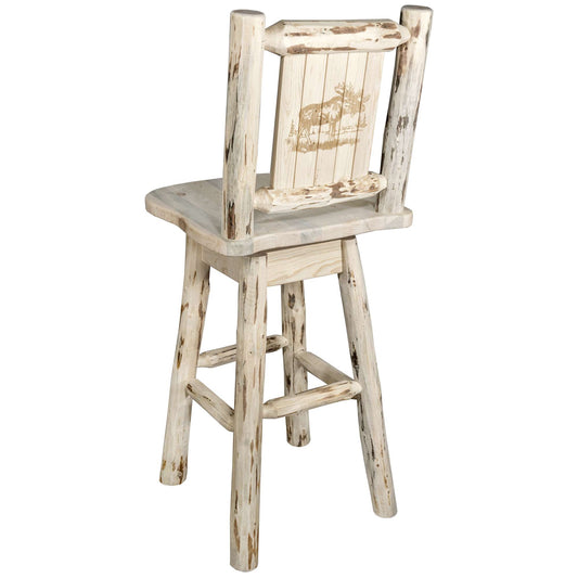 Montana Woodworks - Montana Collection Counter Height Barstool w/ Back & Swivel w/ Laser Engraved Moose Design, Ready to Finish  - 38 in