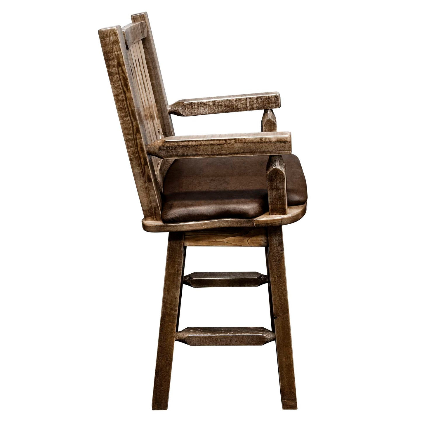 Montana Woodworks - Homestead Collection Captain's Barstool w/ Back & Swivel, Stain & Lacquer Finish w/ Upholstered Seat, Saddle Pattern - 49 in