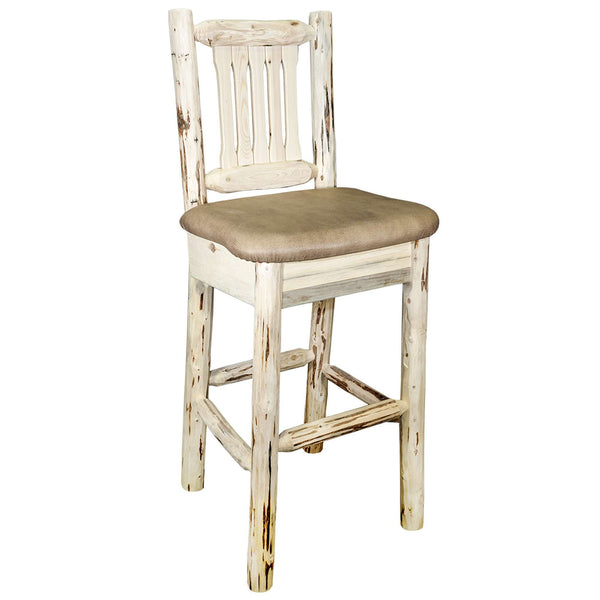 Montana Woodworks - Montana Collection Barstool w/ Back, Ready to Finish w/ Upholstered Seat, Buckskin Pattern  - 44 in