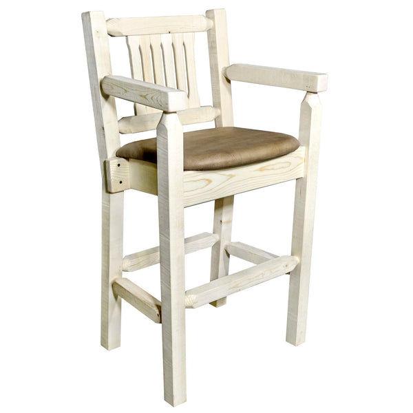 Montana Woodworks - Homestead Collection Counter Height Captain's Barstool - Buckskin Upholstery, Clear Lacquer Finish - 38 in