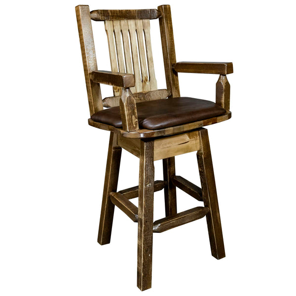 Montana Woodworks - Homestead Collection Counter Height Swivel Captain's Barstool - Saddle Upholstery, Stain & Lacquer Finish - 43 in