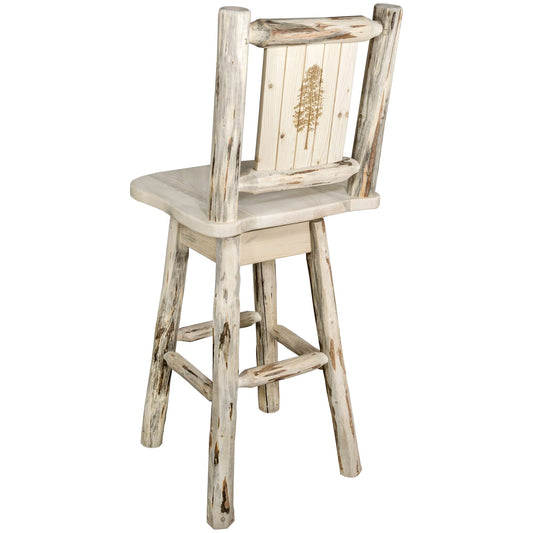 Montana Woodworks - Montana Collection Counter Height Barstool w/ Back & Swivel w/ Laser Engraved Pine Tree Design, Ready to Finish  - 38 in