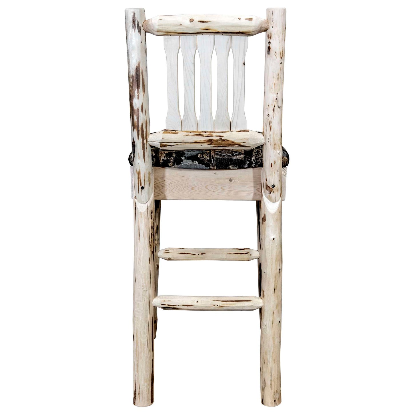 Montana Woodworks - Montana Collection Barstool w/ Back, Clear Lacquer Finish w/ Upholstered Seat, Woodland Pattern  - 44 in
