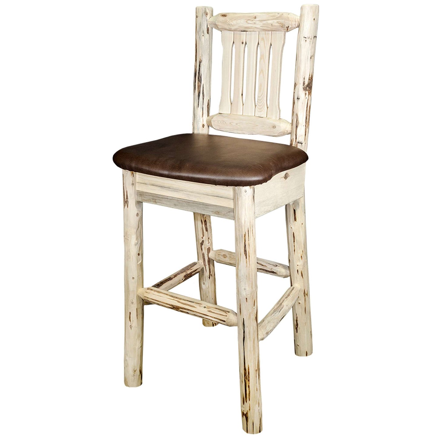 Montana Woodworks - Montana Collection Counter Height Barstool w/ Back - Saddle Upholstery, Clear Lacquer Finish  - 38 in