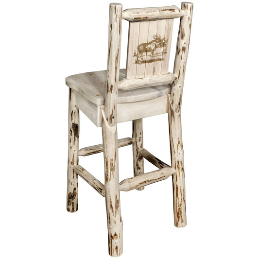 Montana Woodworks - Montana Collection Counter Height Barstool w/ Back, w/ Laser Engraved Moose Design, Clear Lacquer Finish  - 38 in