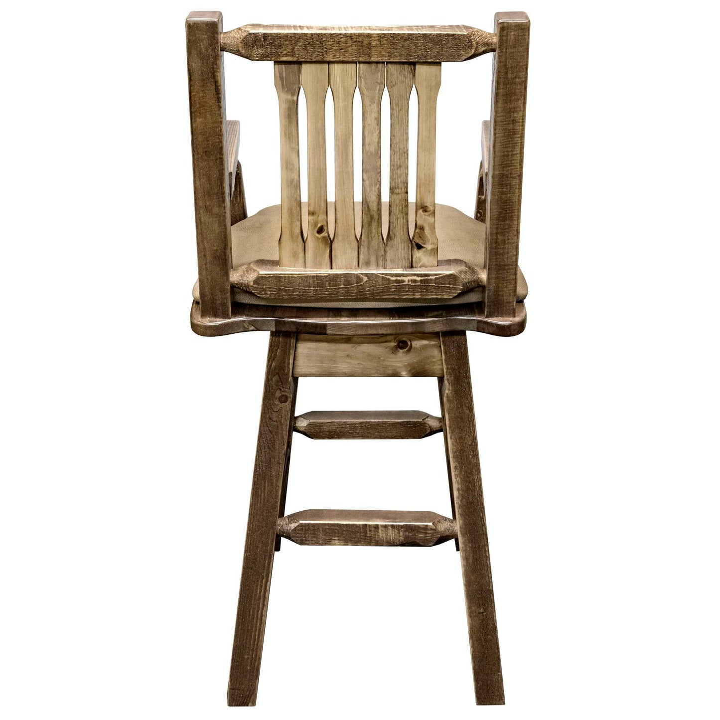 Montana Woodworks - Homestead Collection Captain's Barstool w/ Back & Swivel, Stain & Lacquer Finish w/ Upholstered Seat, Buckskin Pattern - 49 in