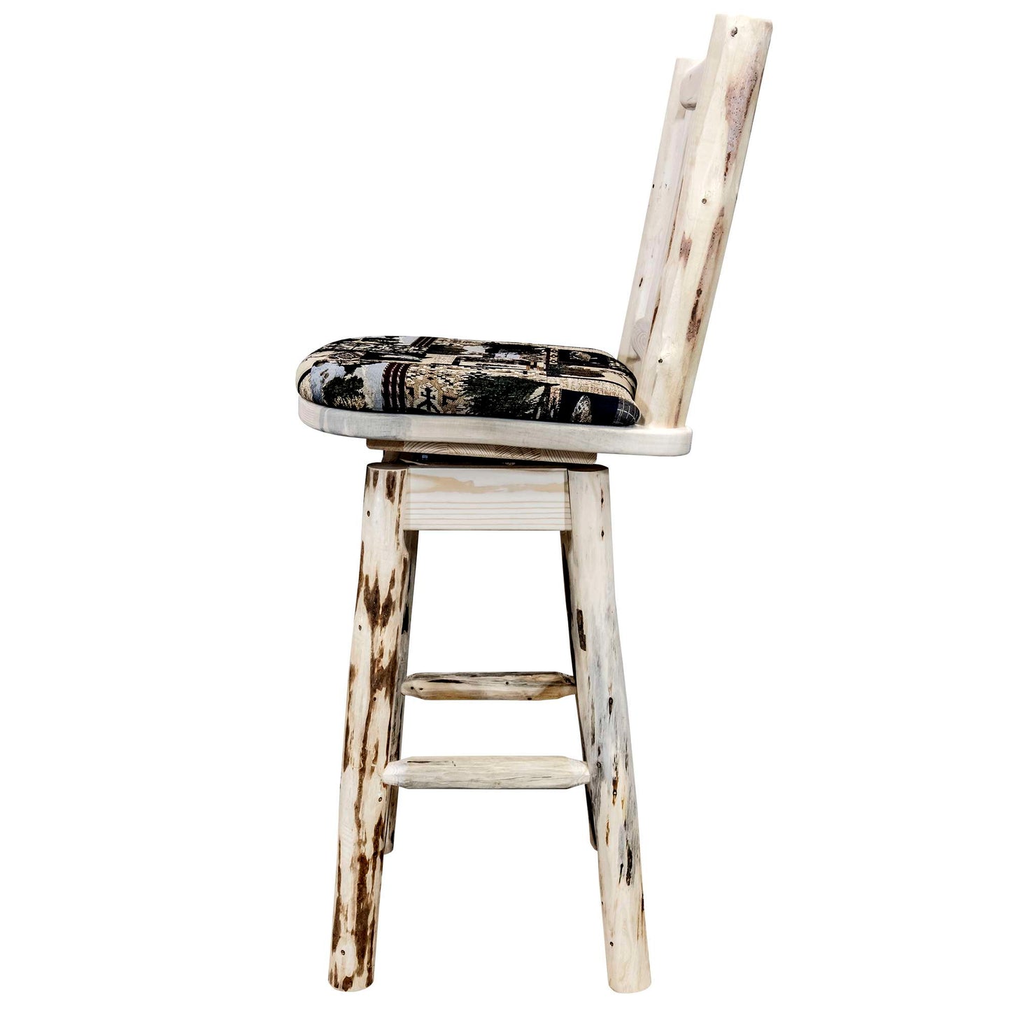 Montana Woodworks - Montana Collection Counter Height Barstool w/ Back & Swivel - Woodland Upholstery, Clear Lacquer Finish  - 38 in