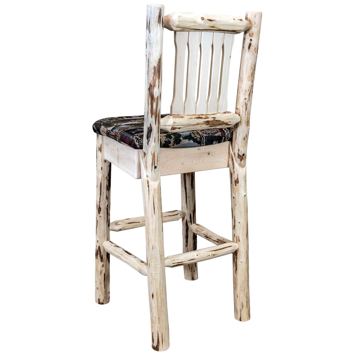 Montana Woodworks - Montana Collection Counter Height Barstool w/ Back - Woodland Upholstery, Clear Lacquer Finish  - 38 in