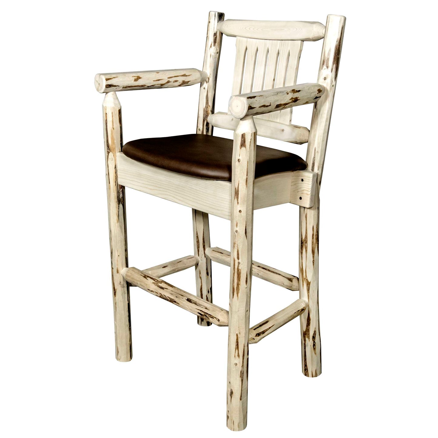 Montana Woodworks - Montana Collection Counter Height Captain's Barstool - Saddle Upholstery, Clear Lacquer Finish  - 38 in