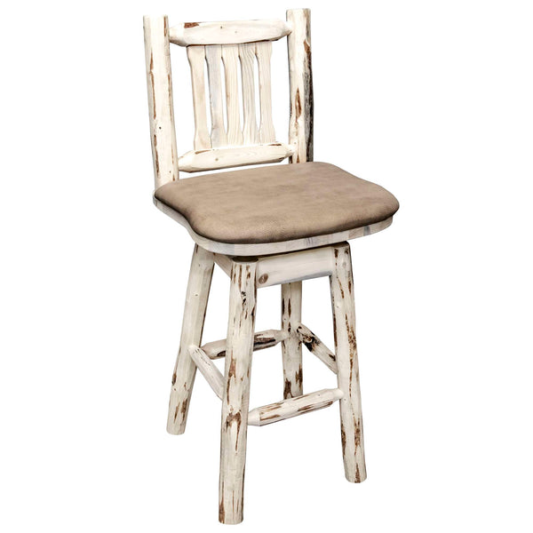 Montana Woodworks - Montana Collection Counter Height Barstool w/ Back & Swivel - Buckskin Upholstery, Clear Lacquer Finish  - 38 in