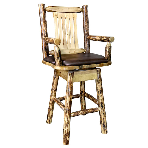 Montana Woodworks - Glacier Country Collection Captain's Barstool w/ Back & Swivel w/ Upholstered Seat, Saddle Pattern - 49 in