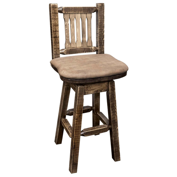 Montana Woodworks - Homestead Collection Counter Height Barstool w/ Back & Swivel - Buckskin Upholstery, Stain & Lacquer Finish - 38 in