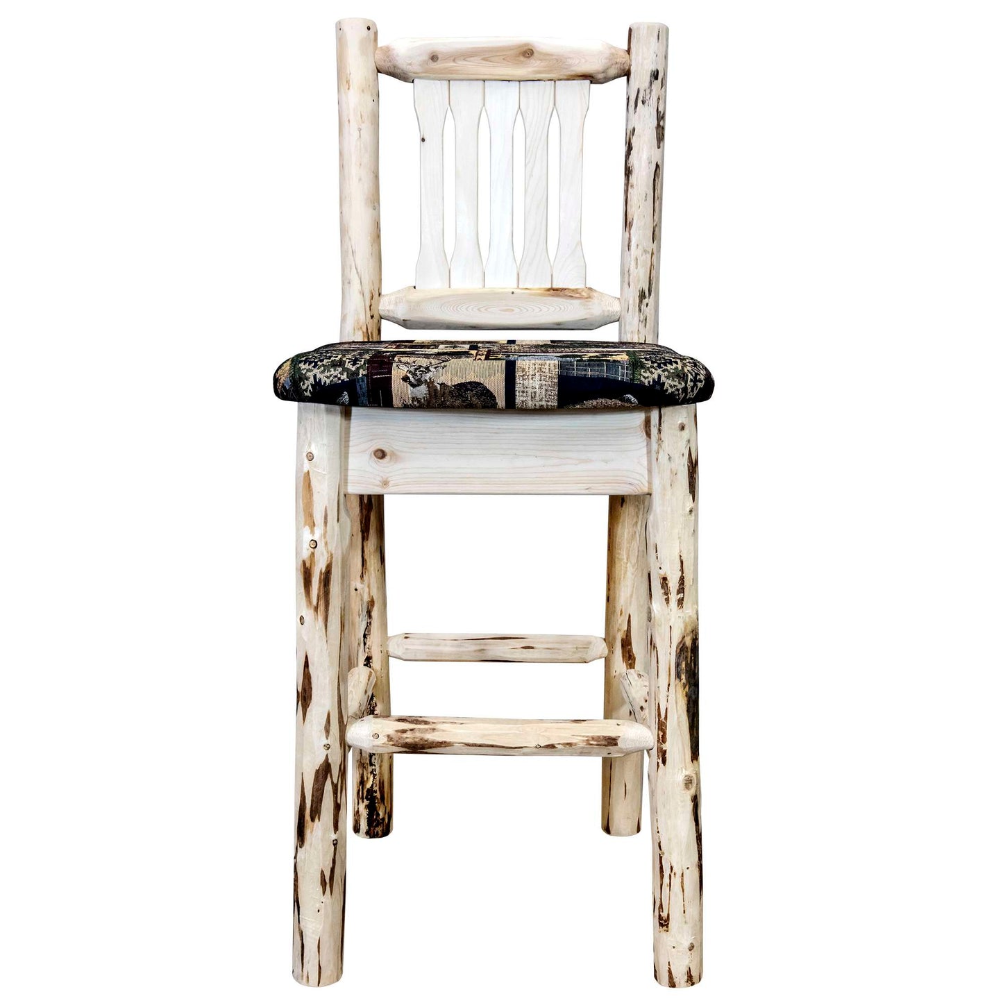 Montana Woodworks - Montana Collection Barstool w/ Back, Ready to Finish w/ Upholstered Seat, Woodland Pattern  - 44 in