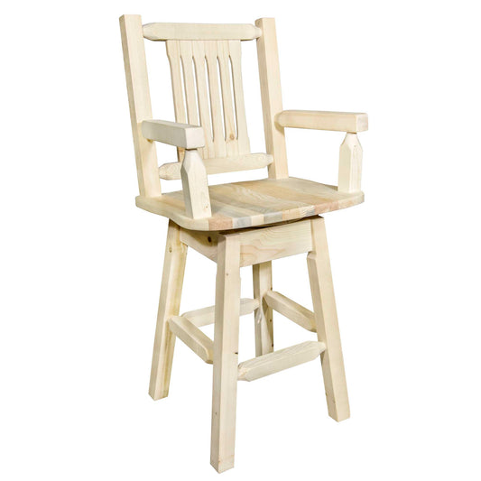 Montana Woodworks - Homestead Collection Captain's Barstool w/ Back & Swivel, Clear Lacquer Finish - 49 in