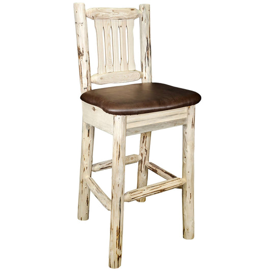 Montana Woodworks - Montana Collection Counter Height Barstool w/ Back - Saddle Upholstery, Clear Lacquer Finish  - 38 in
