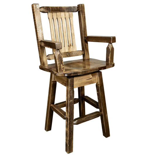 Montana Woodworks - Homestead Collection Captain's Barstool w/ Back & Swivel, Stain & Lacquer Finish - 49 in