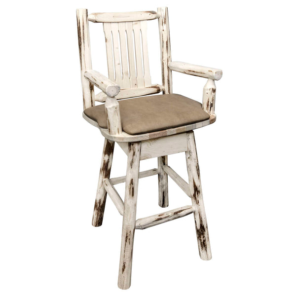 Montana Woodworks - Montana Collection Captain's Barstool w/ Back & Swivel, Ready to Finish w/ Upholstered Seat, Buckskin Pattern  - 49 in