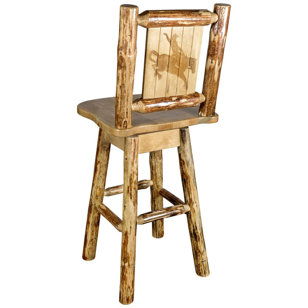 Montana Woodworks - Glacier Country Collection Barstool w/ Back & Swivel w/ Laser Engraved Bronc Design - 44 in