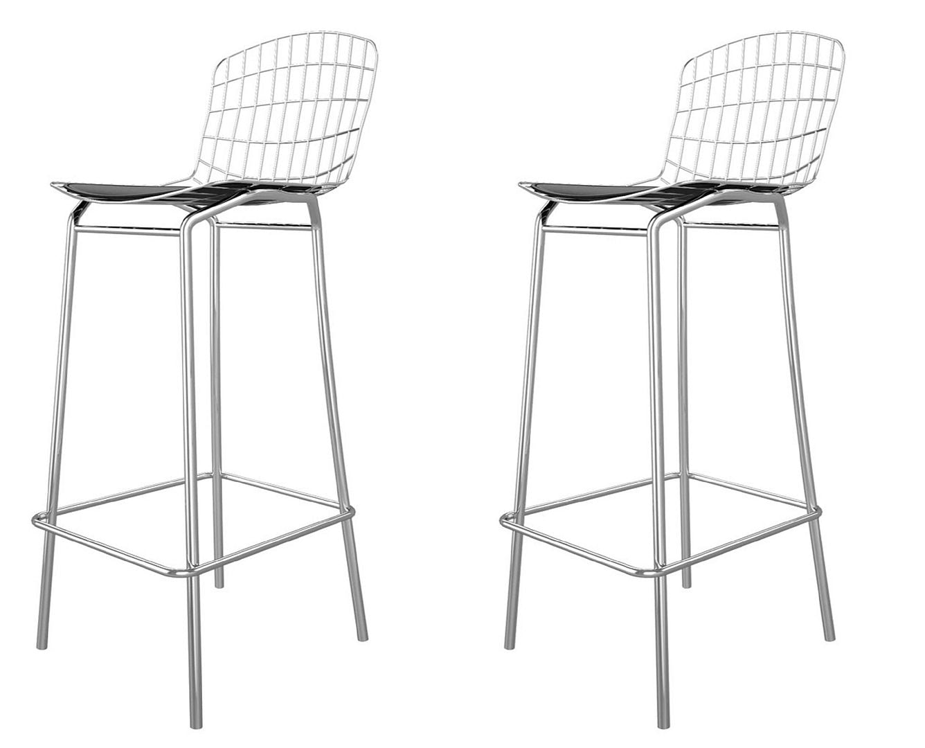 Manhattan Comfort Madeline 41.73" Barstool in Silver and Black (Set of 2)