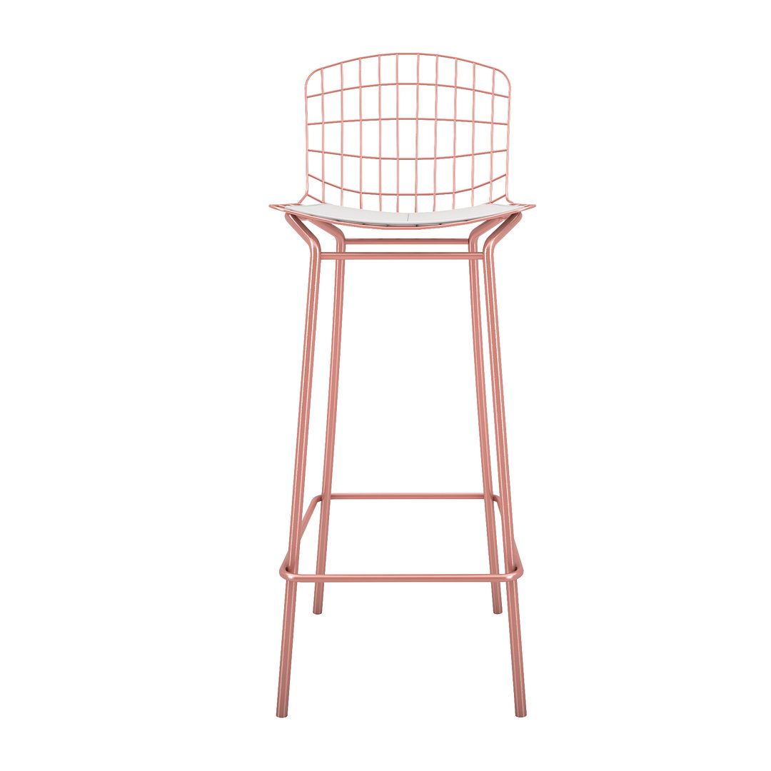 Manhattan Comfort Madeline 41.73" Barstool with Seat Cushion in Rose Pink Gold and White (Set of 2)
