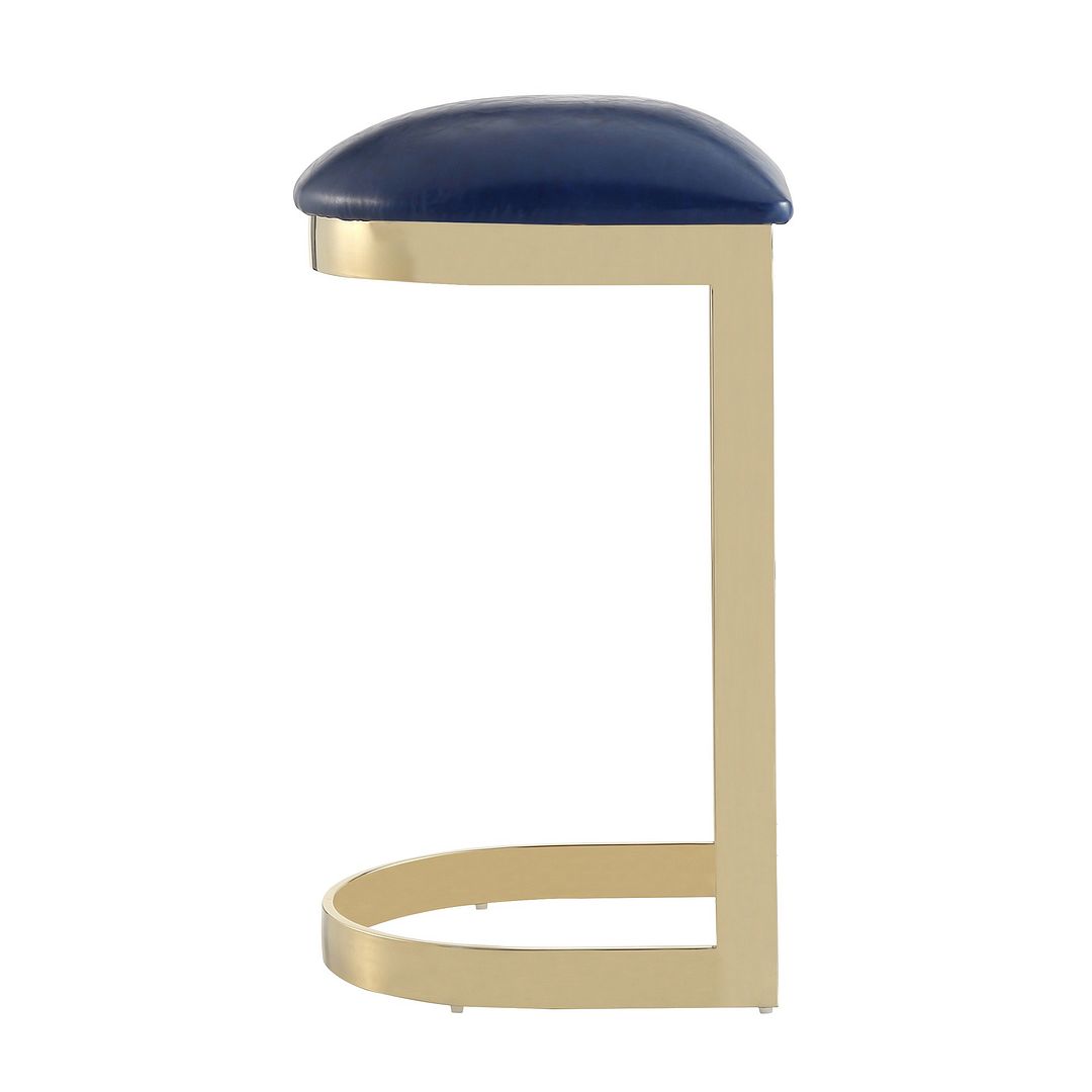 Manhattan Comfort Aura 28.54 in. Blue and Polished Brass Stainless Steel Bar Stool (Set of 2)