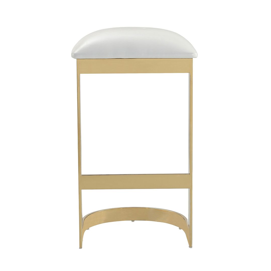 Manhattan Comfort Aura 28.54 in. White and Polished Brass Stainless Steel Bar Stool (Set of 2)