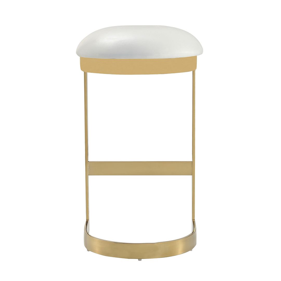 Manhattan Comfort Aura 28.54 in. White and Polished Brass Stainless Steel Bar Stool (Set of 2)