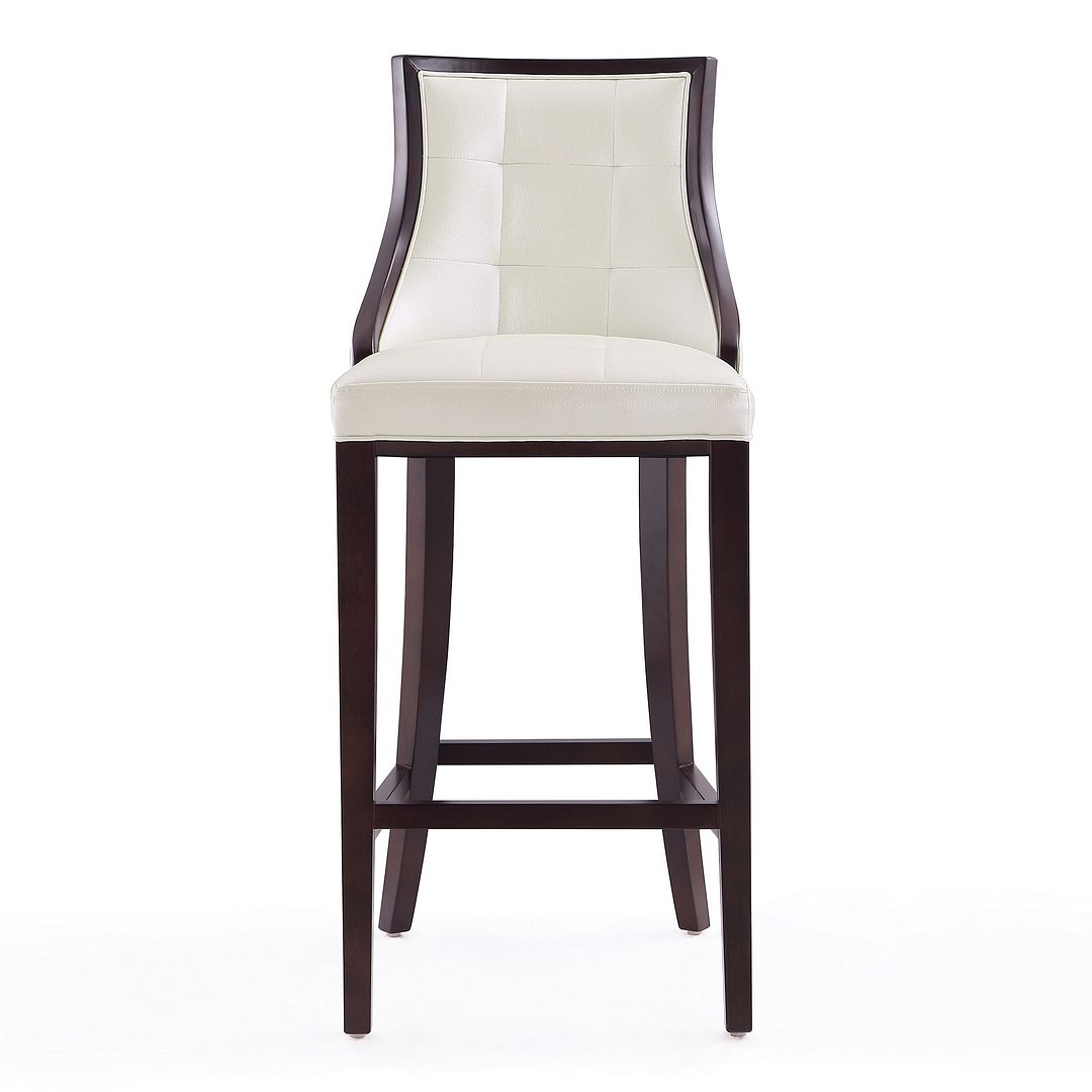 Manhattan Comfort Fifth Avenue 45 in. Pearl White and Walnut Beech Wood Bar Stool (Set of 2)