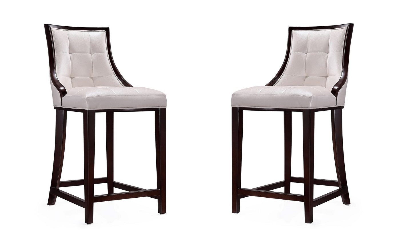 Manhattan Comfort Fifth Ave 39.5 in. Pearl White and Walnut Beech Wood Counter Height Bar Stool (Set of 2)