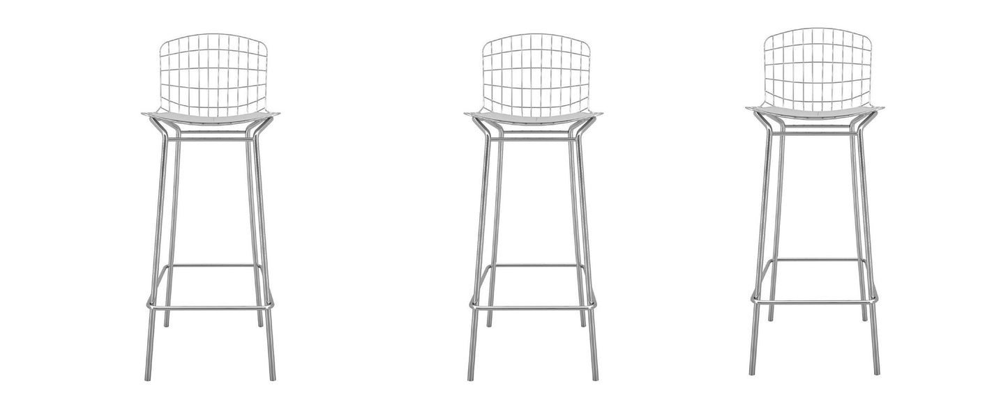 Manhattan Comfort Madeline 41.73" Barstool in Silver and White (Set of 3)