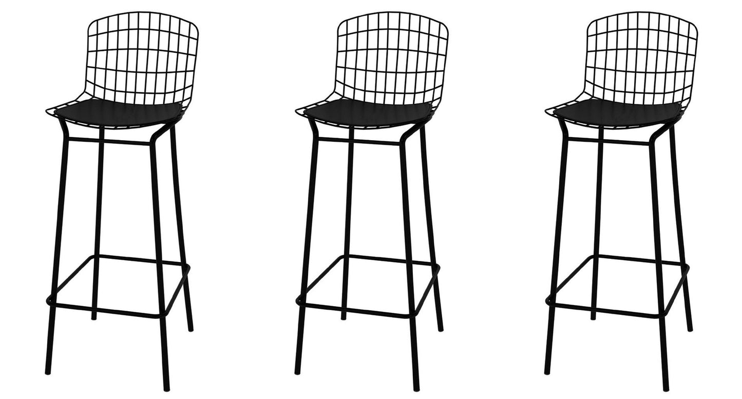 Manhattan Comfort Madeline 41.73" Barstool with Seat Cushion in Black (Set of 3)