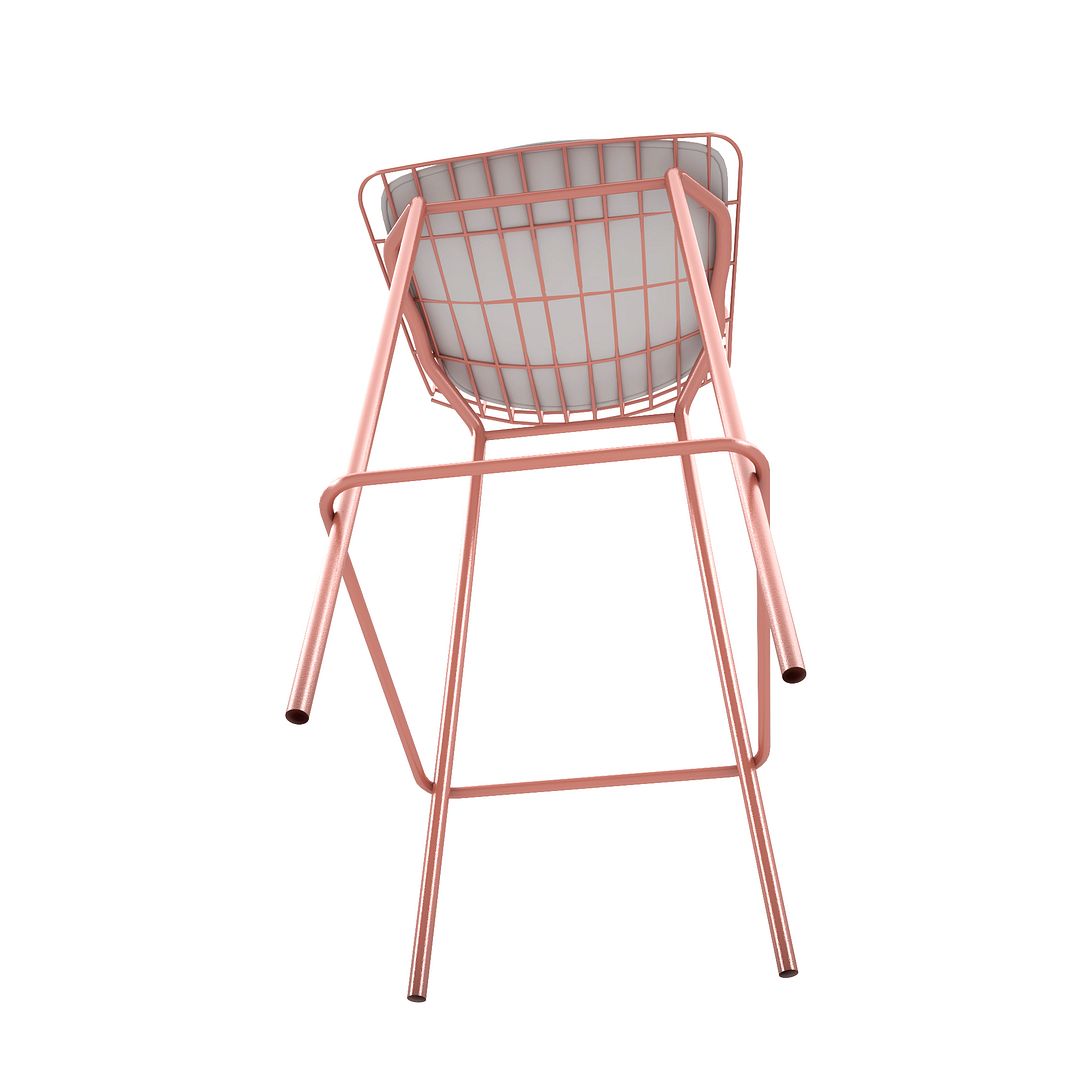 Manhattan Comfort Madeline 41.73" Barstool with Seat Cushion in Rose Pink Gold and White (Set of 3)