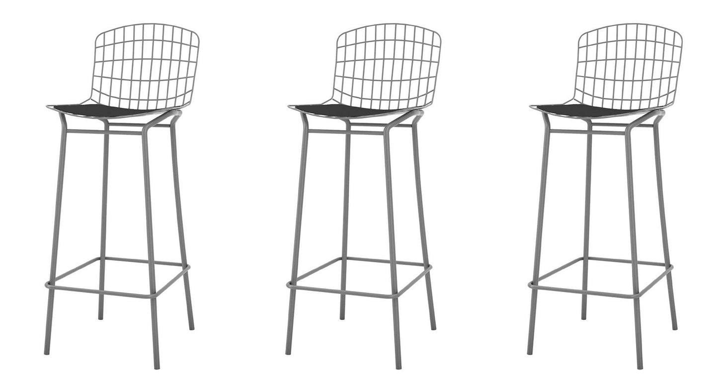 Manhattan Comfort Madeline 41.73" Barstool with Seat Cushion in Charcoal Grey and Black (Set of 3)
