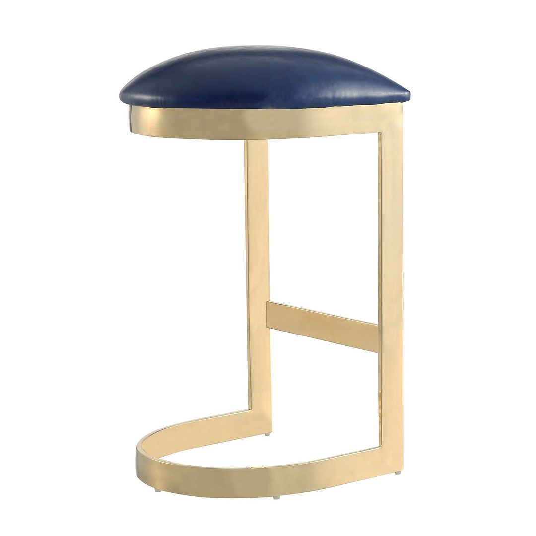 Manhattan Comfort Aura 28.54 in. Blue and Polished Brass Stainless Steel Bar Stool (Set of 3)
