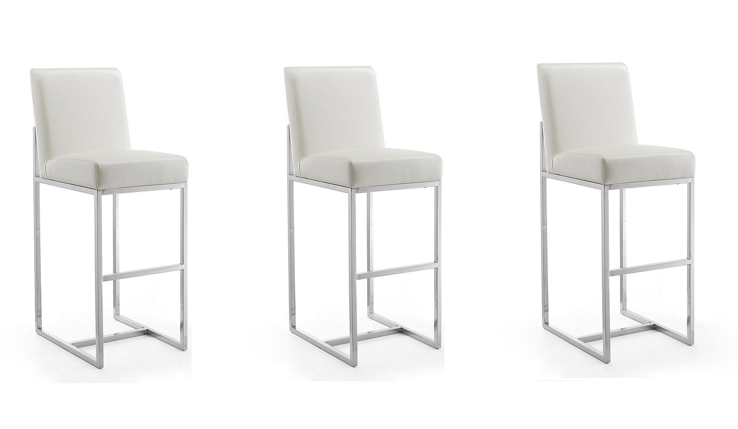 Manhattan Comfort Element 42.13 in. Pearl White and Polished Chrome Stainless Steel Bar Stool (Set of 3)