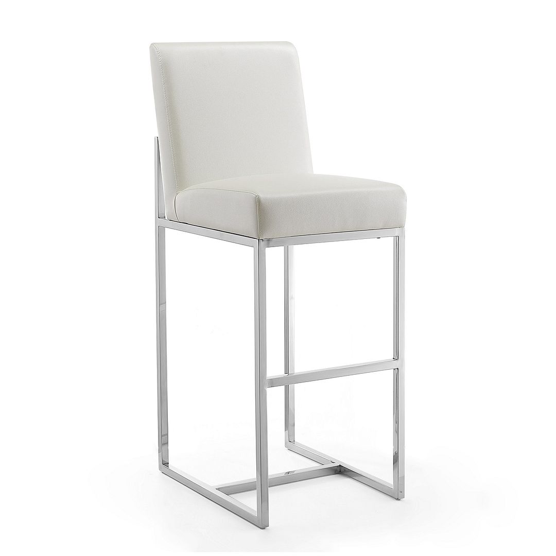 Manhattan Comfort Element 42.13 in. Pearl White and Polished Chrome Stainless Steel Bar Stool (Set of 3)