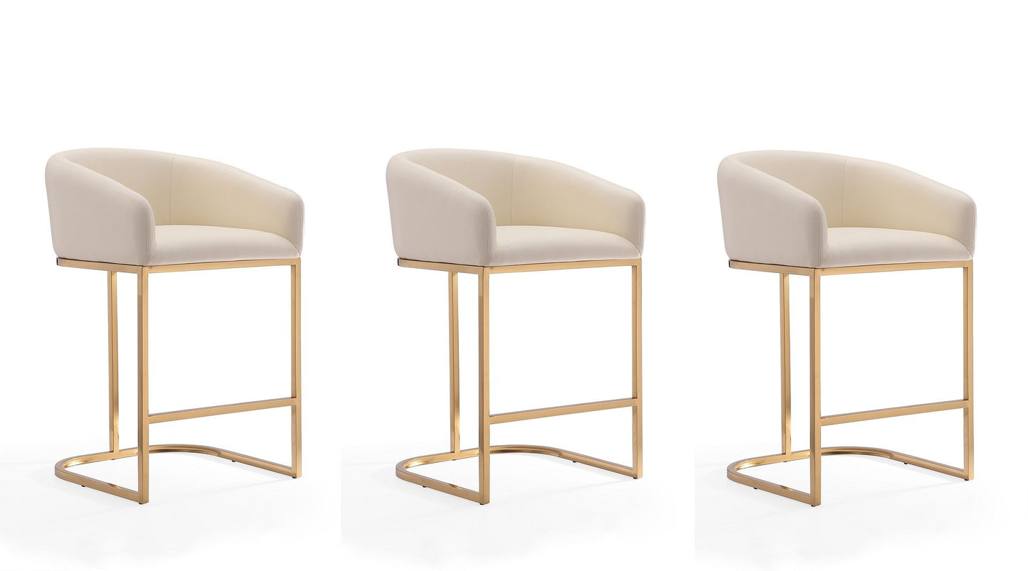 Manhattan Comfort Louvre 36 in. Cream and Titanium Gold Stainless Steel Counter Height Bar Stool (Set of 3)