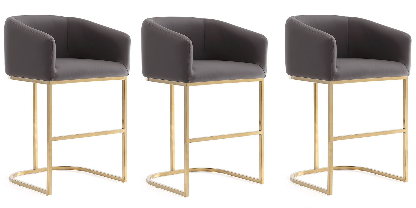 Manhattan Comfort Louvre 36 in. Grey and Titanium Gold Stainless Steel Counter Height Bar Stool (Set of 3)