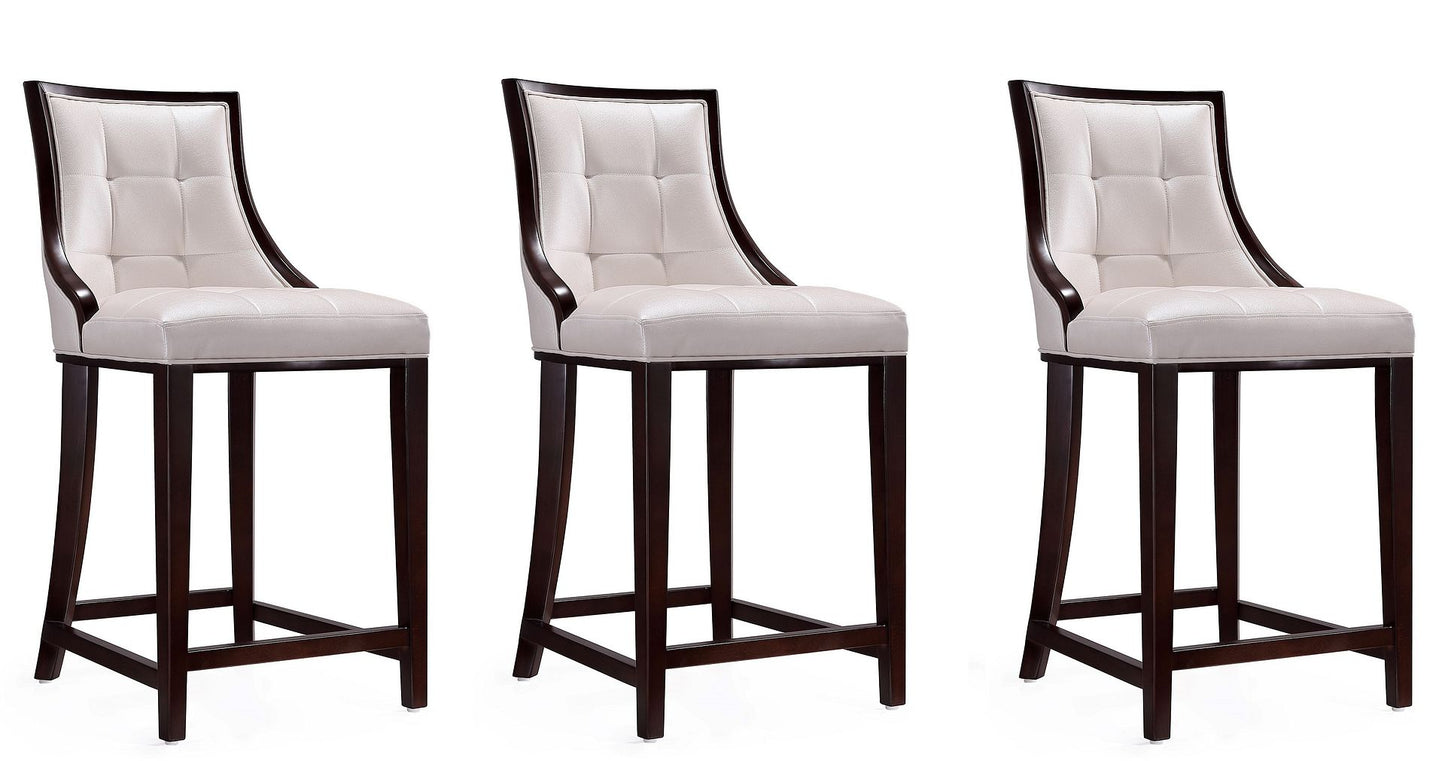 Manhattan Comfort Fifth Ave 39.5 in. Pearl White and Walnut Beech Wood Counter Height Bar Stool (Set of 3)
