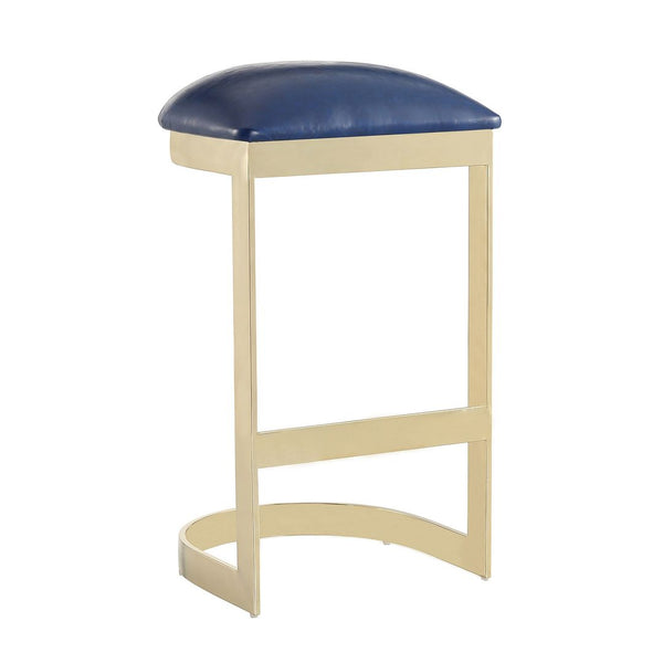 Manhattan Comfort Aura 28.54 in. Blue and Polished Brass Stainless Steel Bar Stool
