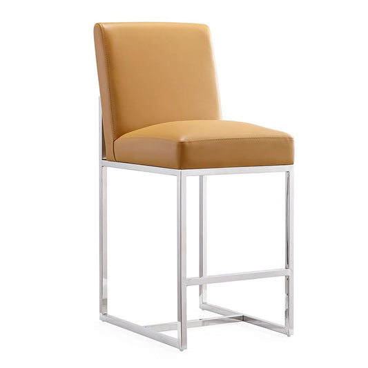 Manhattan Comfort Element 37.2 in. Camel and Polished Chrome Stainless Steel Counter Height Bar Stool