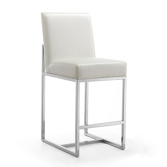 Manhattan Comfort Element 37.2 in. Pearl White and Polished Chrome Stainless Steel Counter Height Bar Stool
