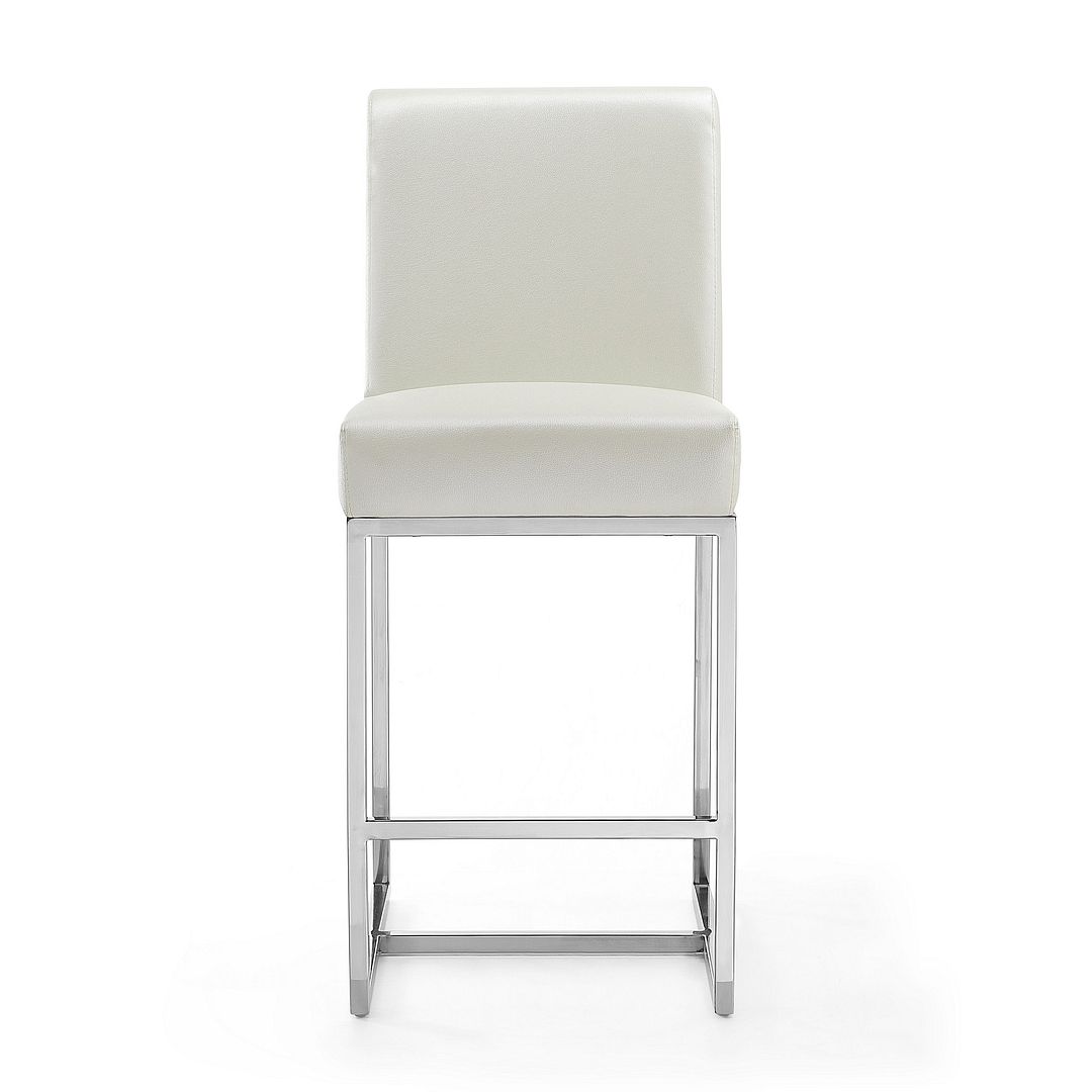 Manhattan Comfort Element 37.2 in. Pearl White and Polished Chrome Stainless Steel Counter Height Bar Stool
