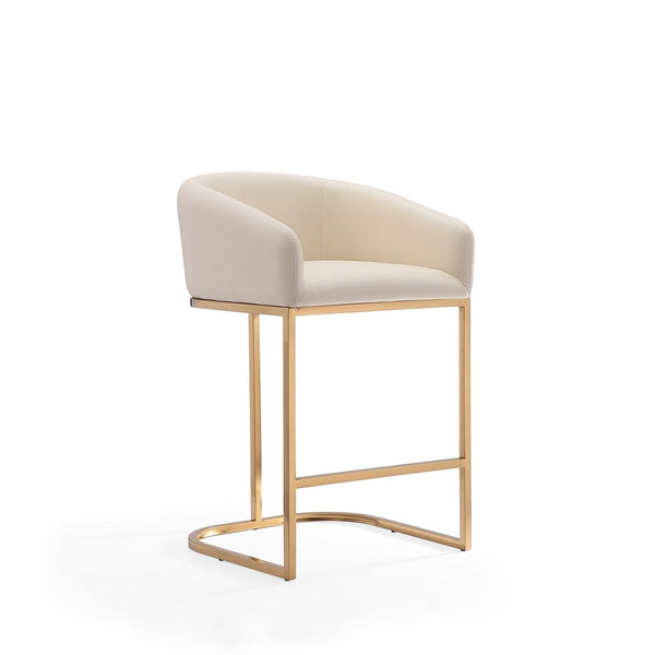 Manhattan Comfort Louvre 36 in. Cream and Titanium Gold Stainless Steel Counter Height Bar Stool