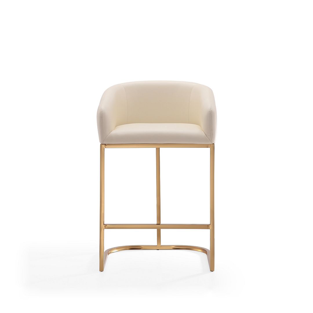 Manhattan Comfort Louvre 36 in. Cream and Titanium Gold Stainless Steel Counter Height Bar Stool