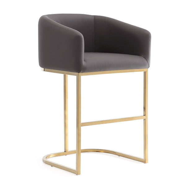Manhattan Comfort Louvre 36 in. Grey and Titanium Gold Stainless Steel Counter Height Bar Stool