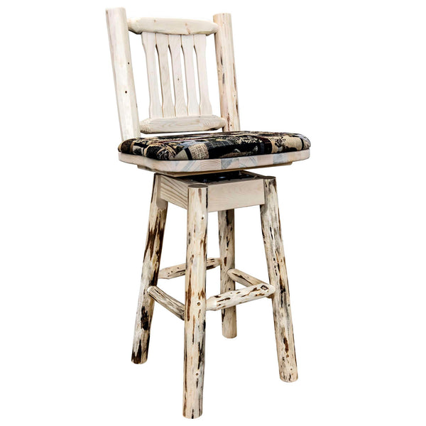 Montana Woodworks - Montana Collection Barstool w/ Back & Swivel, Ready to Finish w/ Upholstered Seat, Woodland Pattern  - 44 in
